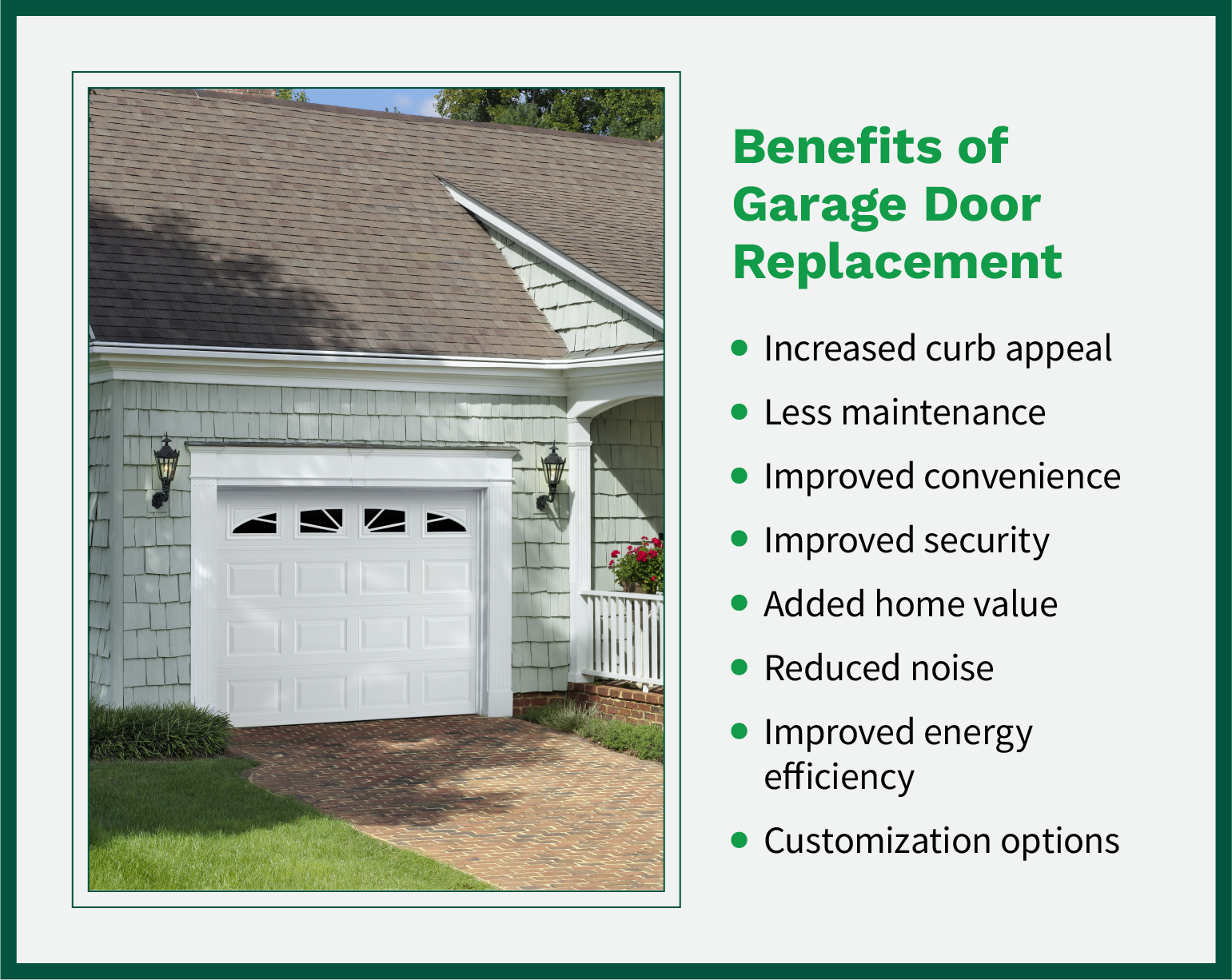 Graphic listing the benefits of replacing your garage door.