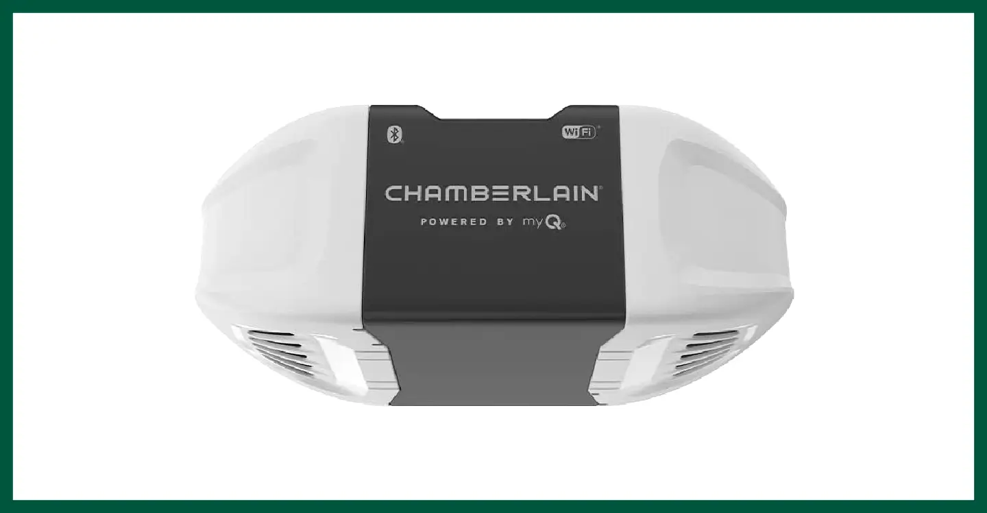 The Chamberlain B2405 garage door opener equipped with smart features and a durable drive belt.