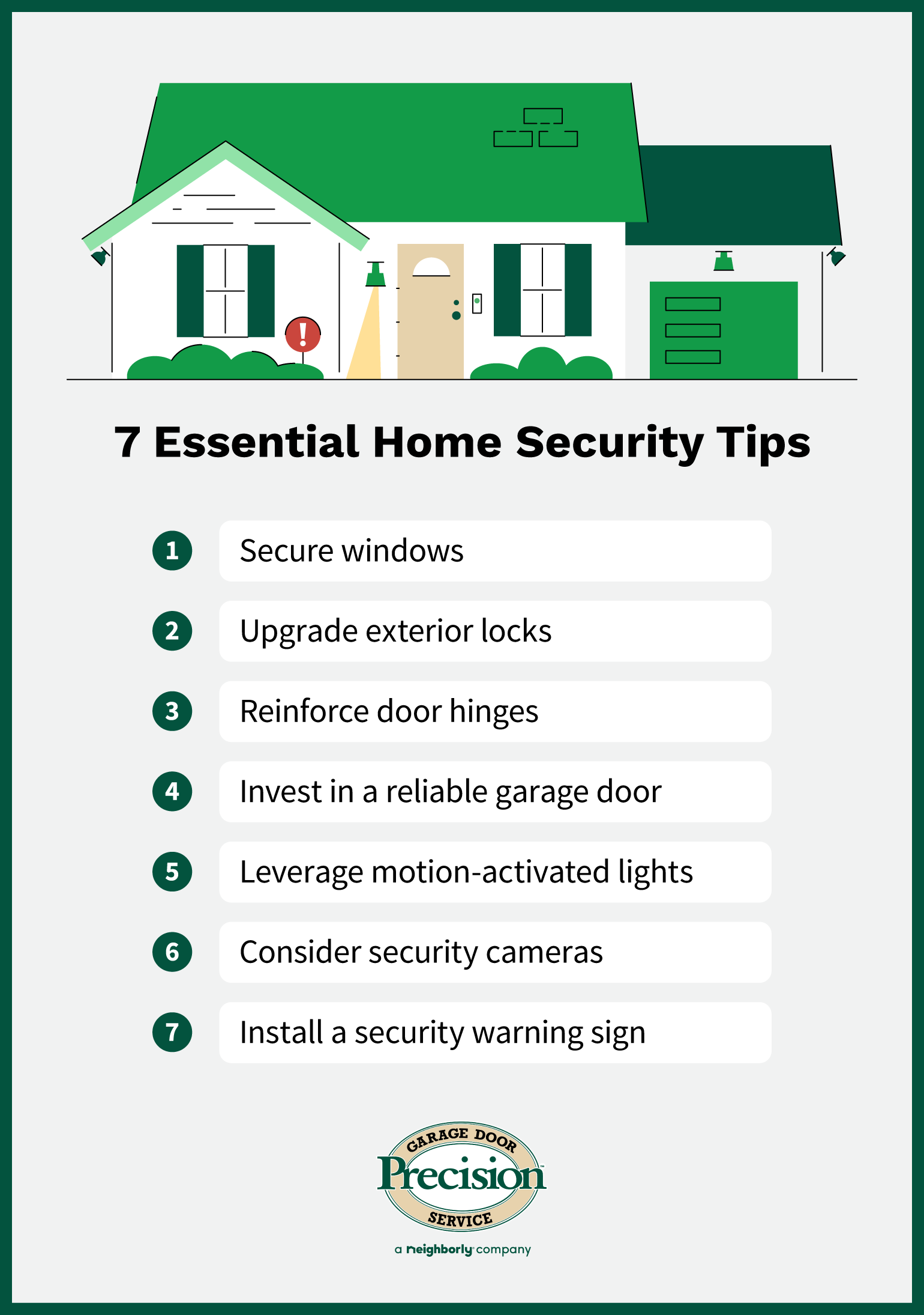 Illustrated house highlighted with tips for reinforcing your home security.