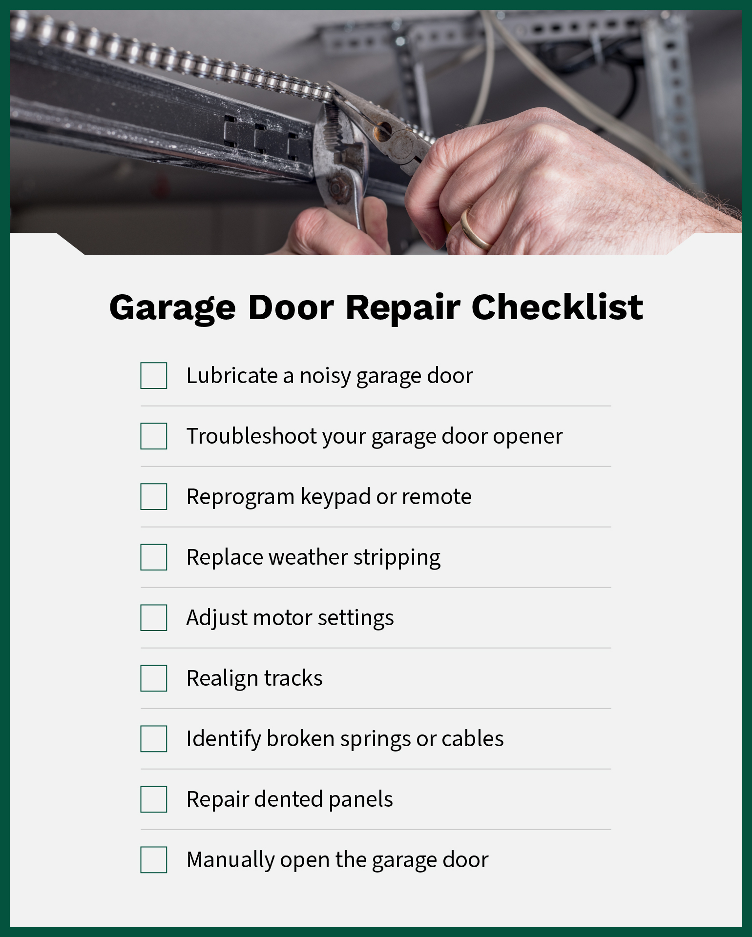 Garage door repair checklist