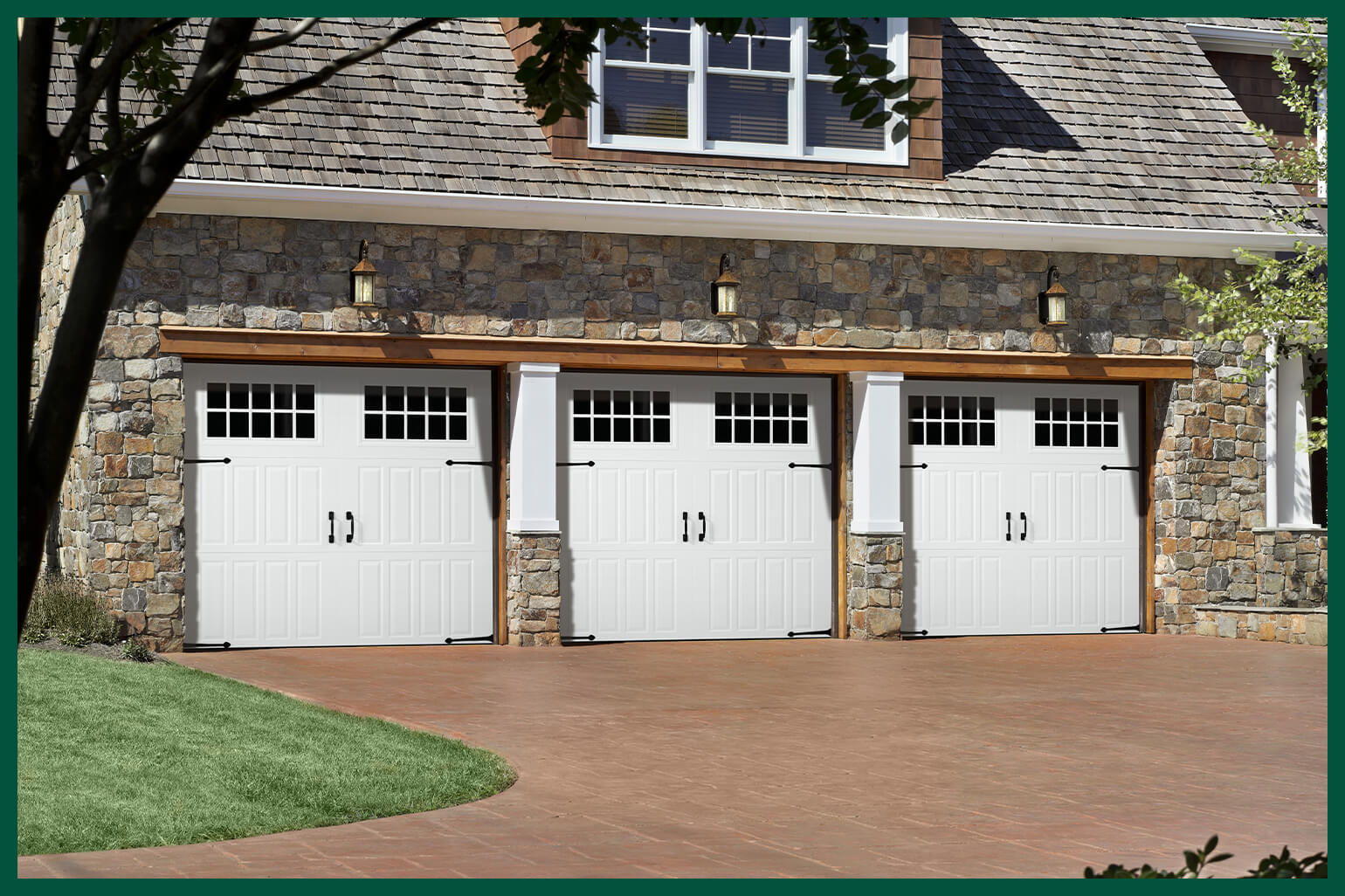 Three garage doors with windows