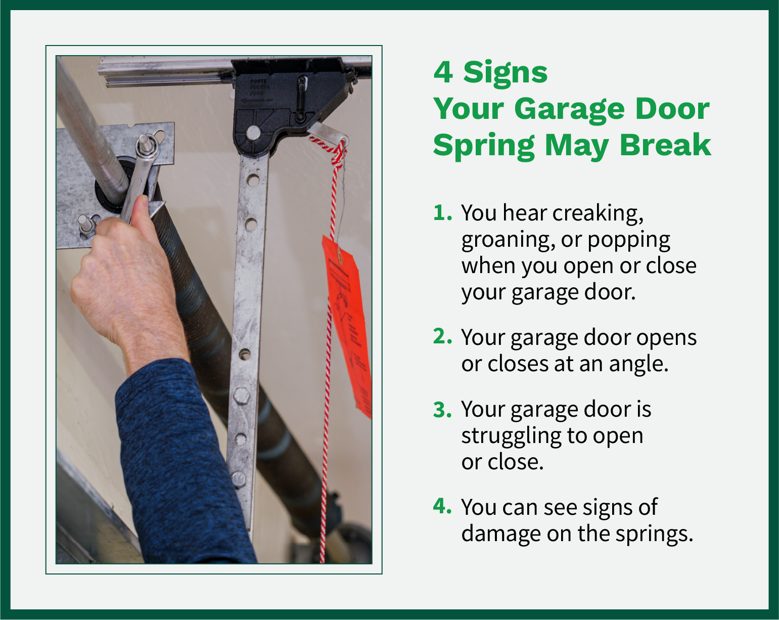 List of signs that a garage door spring may break.