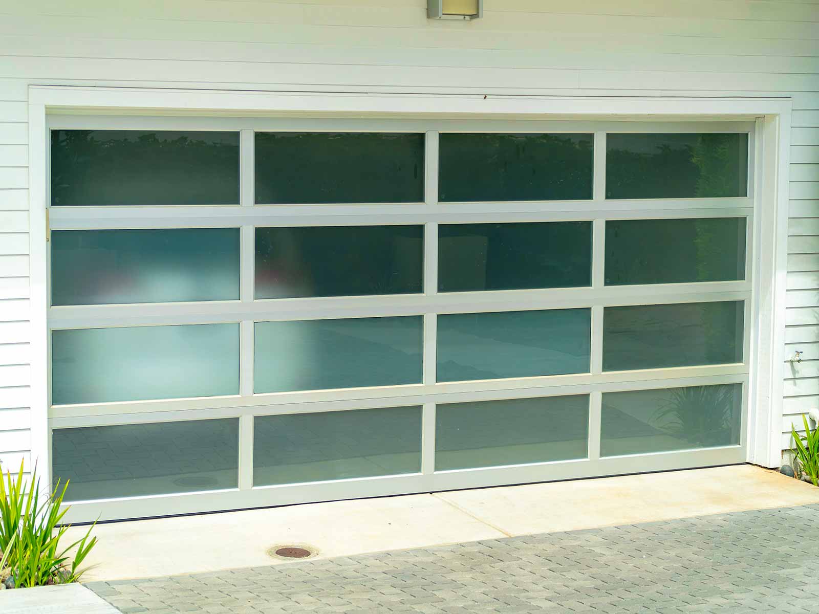 Glass-paneled garage door