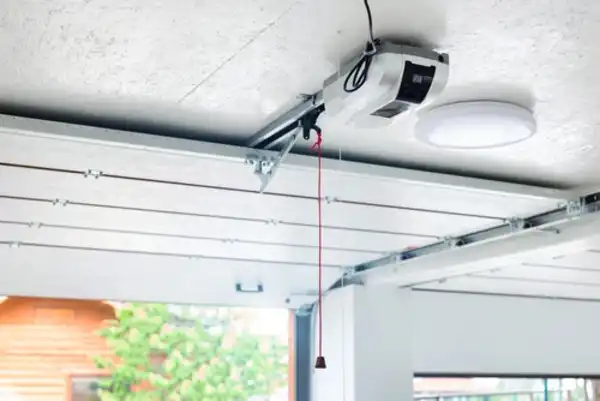 A smart garage door opener in a modern residential garage.