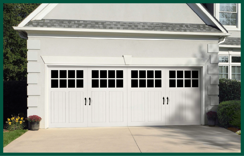 Carriage house-style swing-out garage door.