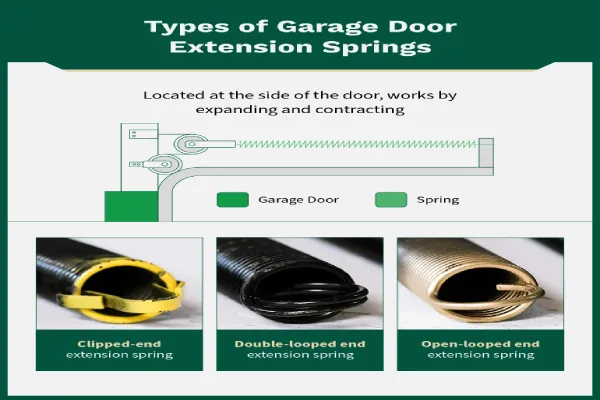 Diagram covering garage door extension springs and the different ends.